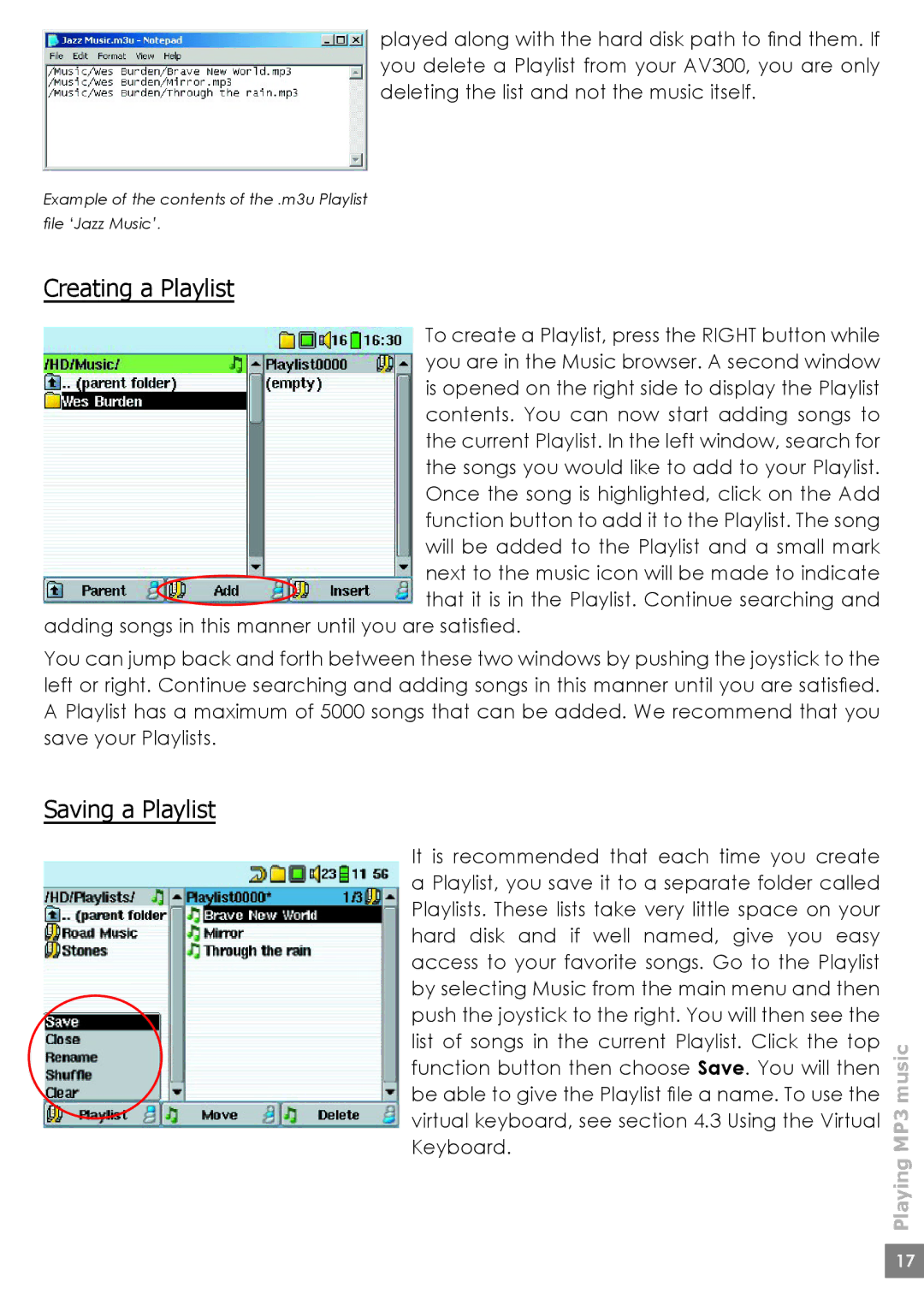 Archos AV340, AV320, AV380 user manual Creating a Playlist, Saving a Playlist 