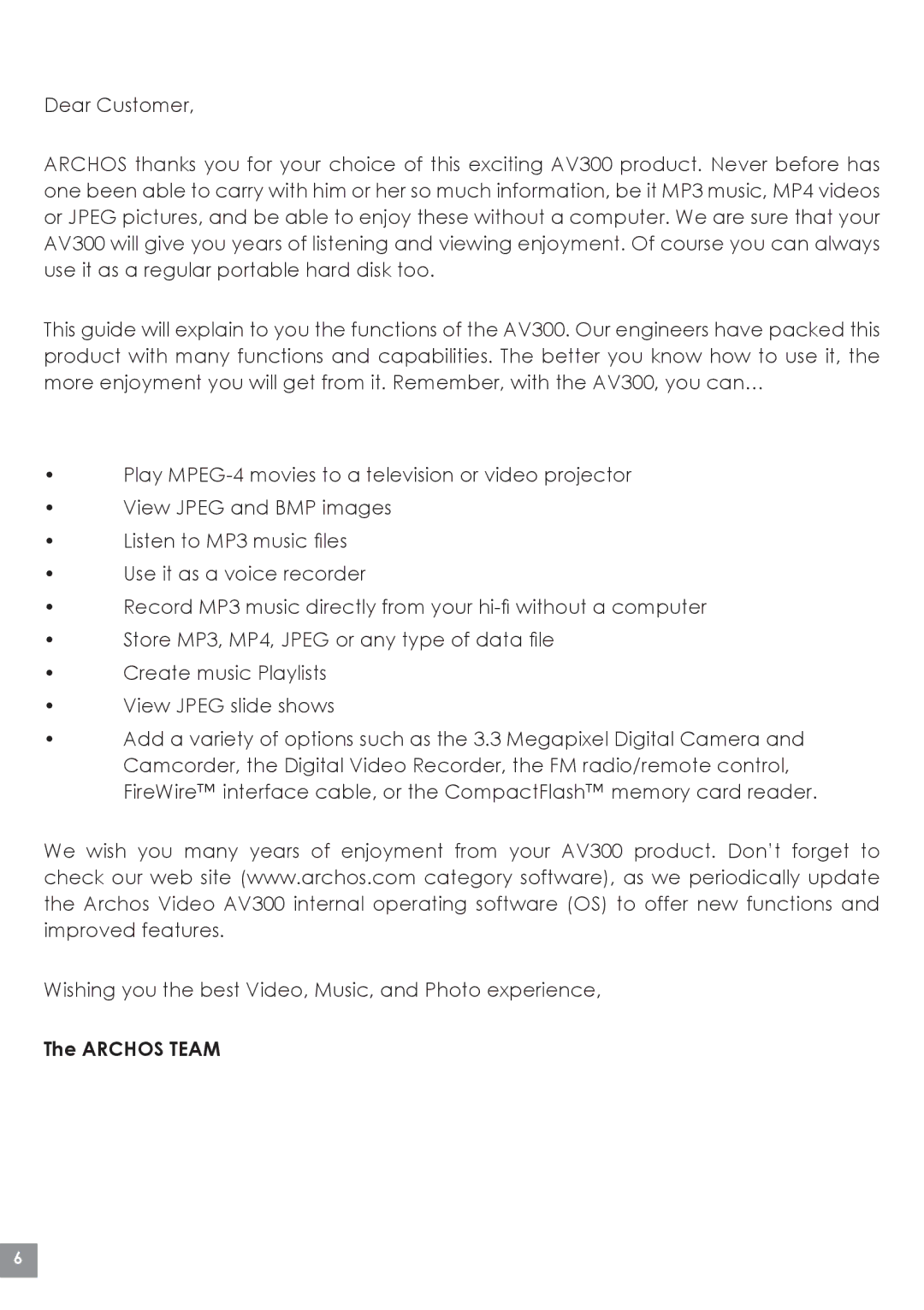 Archos AV320, AV380, AV340 user manual Archos Team 