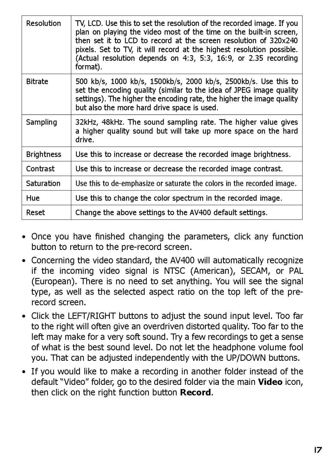 Archos AV420 user manual Resolution 