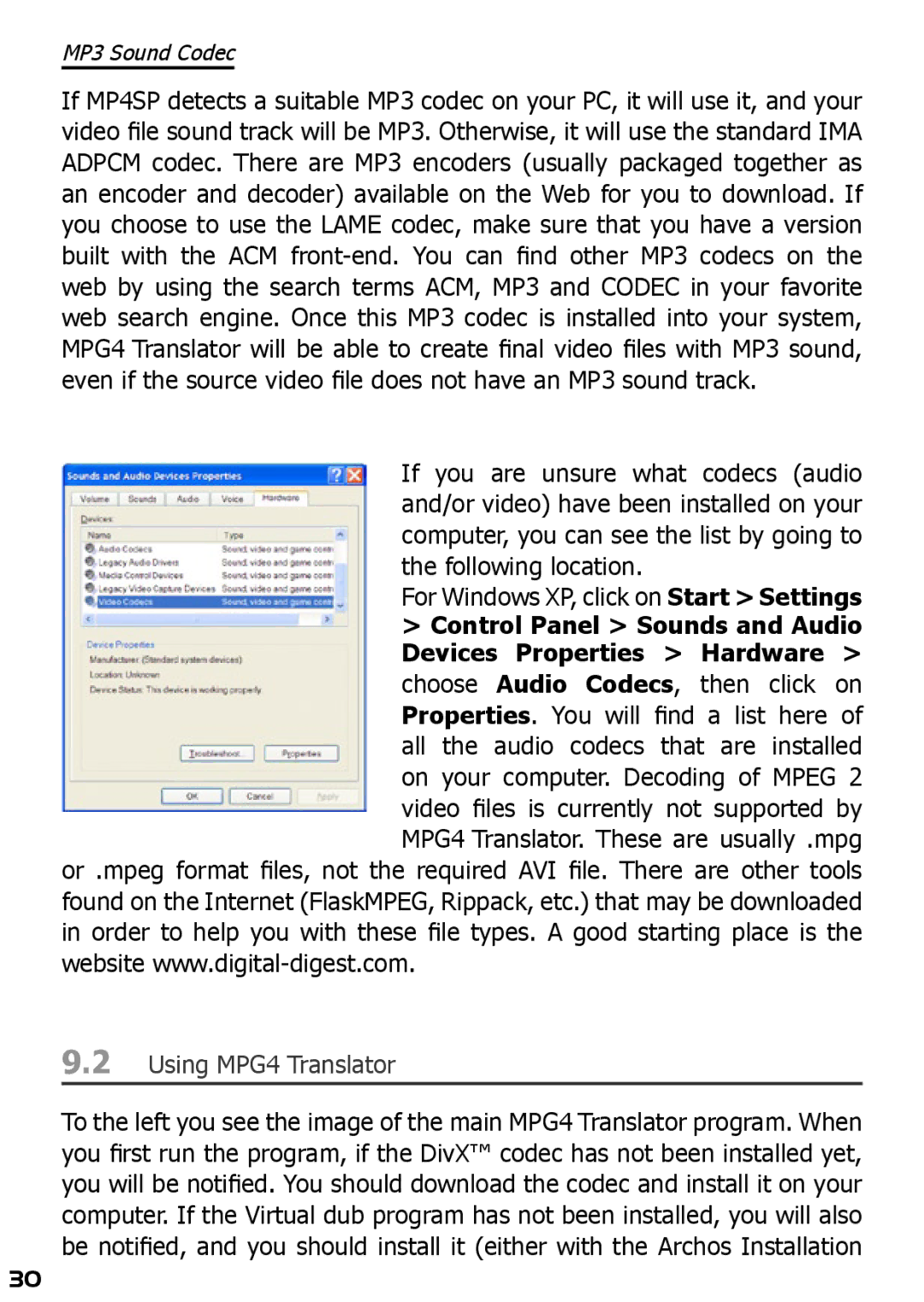 Archos AV420 user manual Using MPG4 Translator 