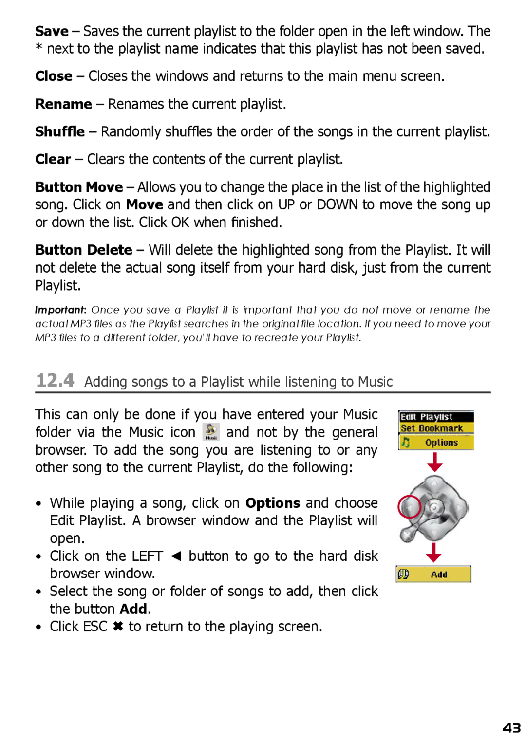 Archos AV420 user manual Adding songs to a Playlist while listening to Music 