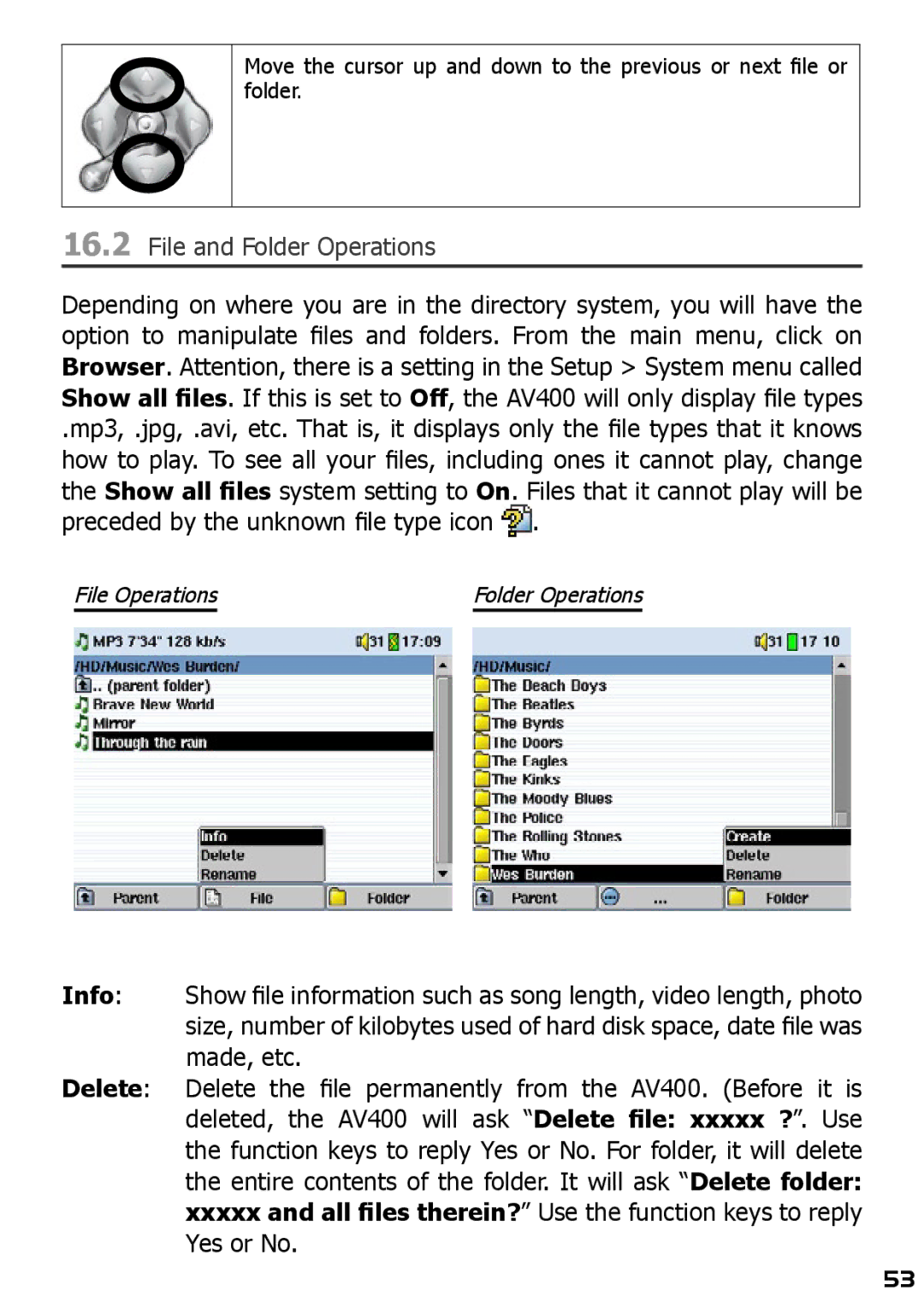 Archos AV420 user manual File and Folder Operations 