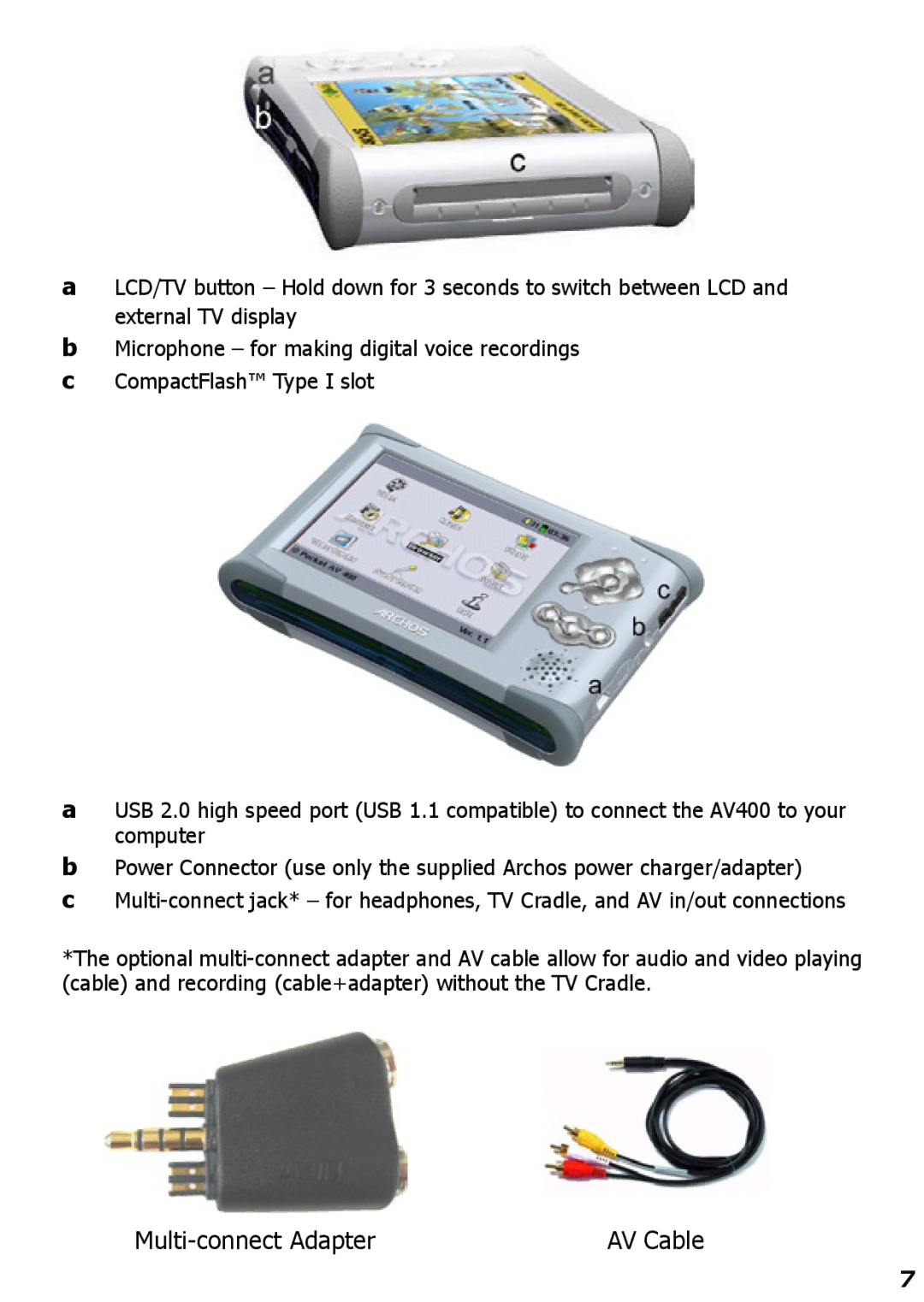 Archos AV420 user manual Multi-connect Adapter 