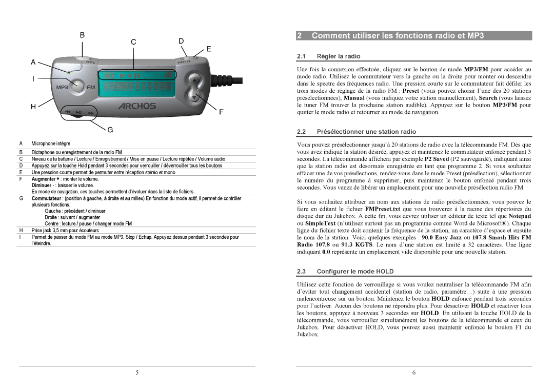 Archos FM Remote Control Comment utiliser les fonctions radio et MP3, Régler la radio, Présélectionner une station radio 