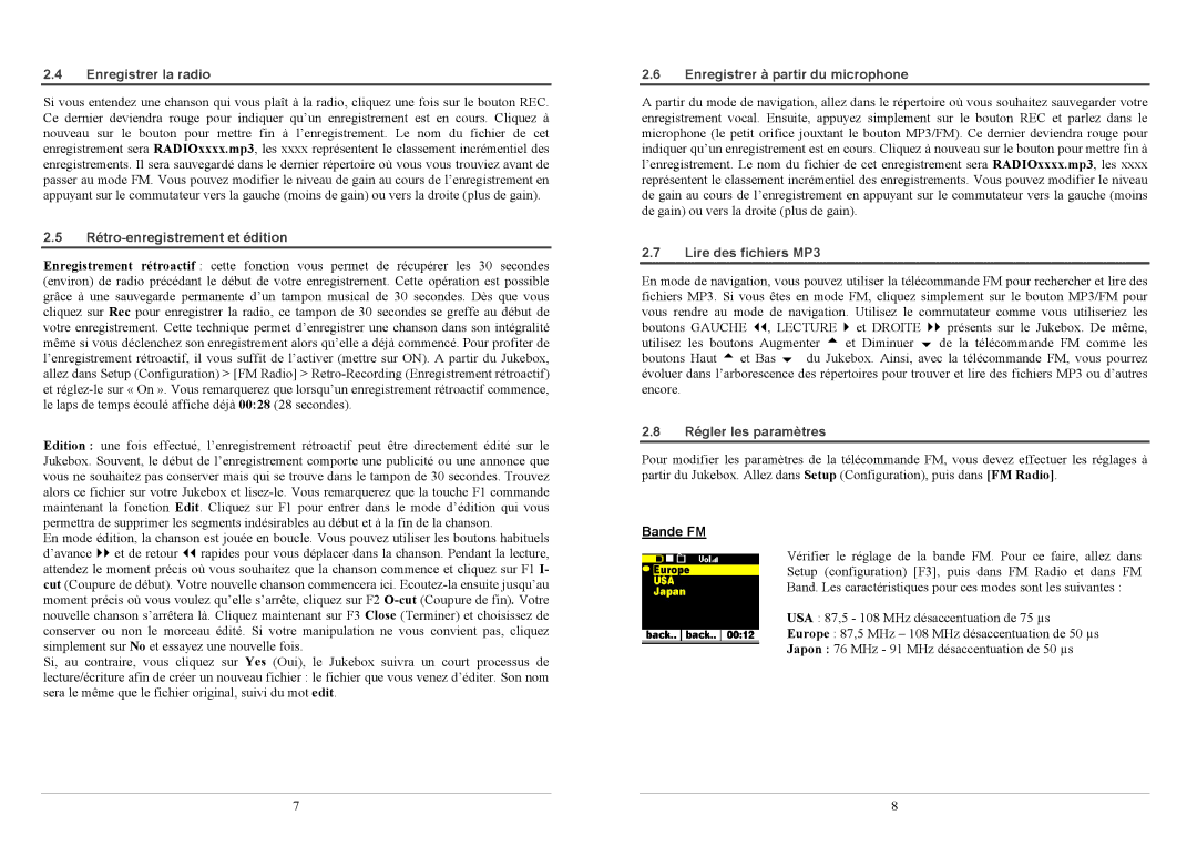 Archos FM Remote Control Enregistrer la radio, Rétro-enregistrement et édition, Enregistrer à partir du microphone 