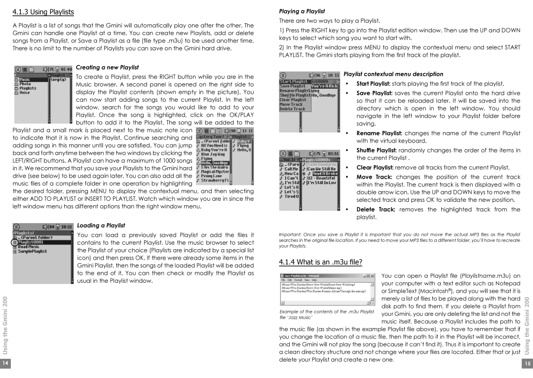 Archos Gmini200 user manual Using Playlists, Using the Gmini 