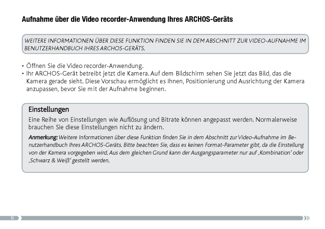 Archos Helmet Camcorder manual Einstellungen 