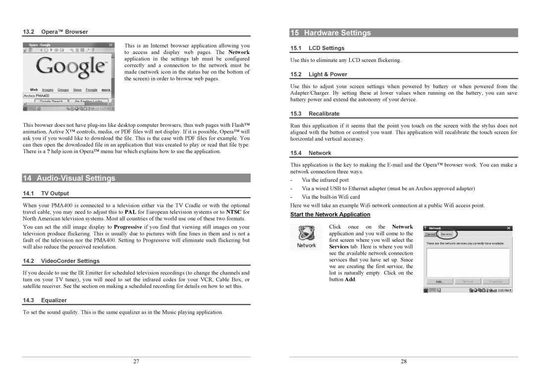 Archos PMA400TM user manual Audio-Visual Settings, Hardware Settings 