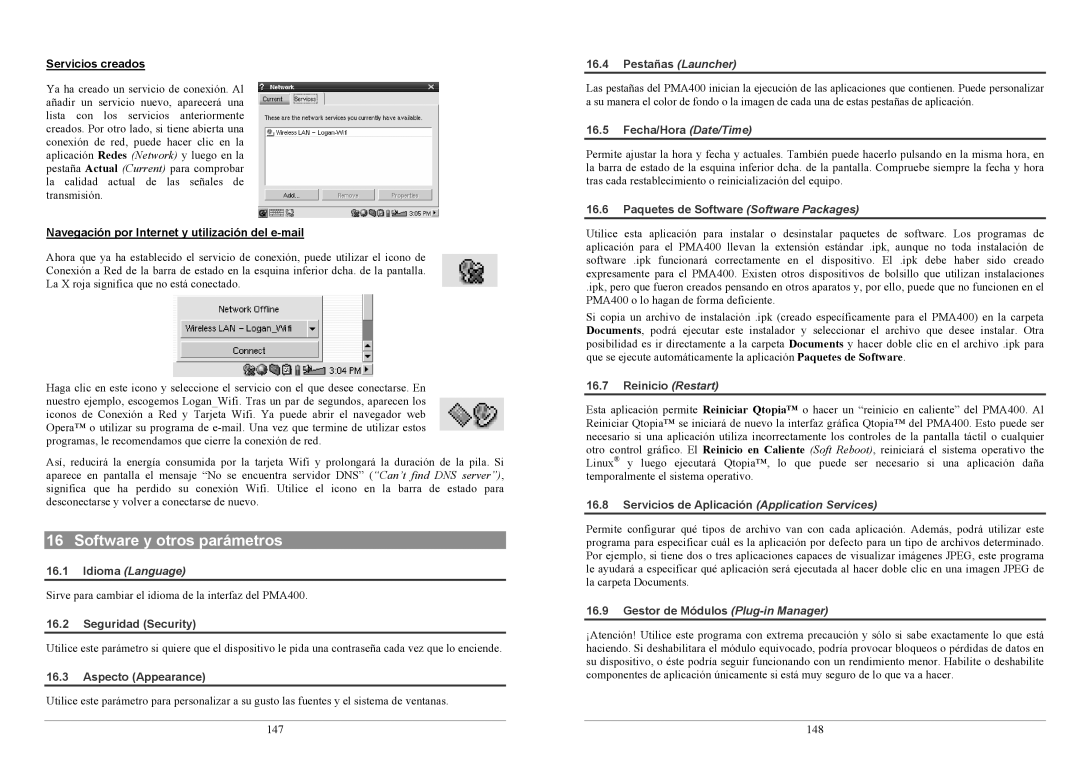 Archos PMA400TM user manual Software y otros parámetros 