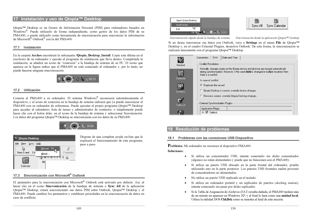 Archos PMA400TM user manual Instalación y uso de Qtopia Desktop, Resolución de problemas 