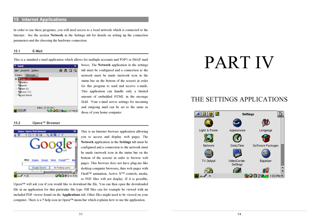 Archos PMA430TM user manual Internet Applications, Mail, Opera Browser 