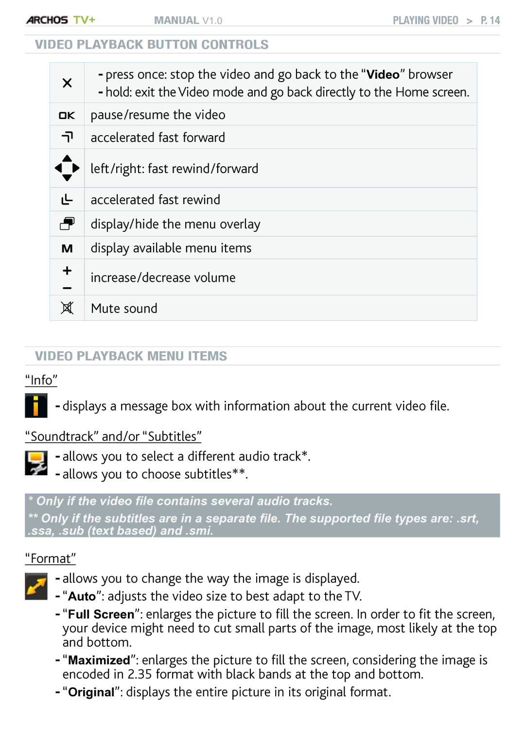 Archos TV+ user manual Original displays the entire picture in its original format 