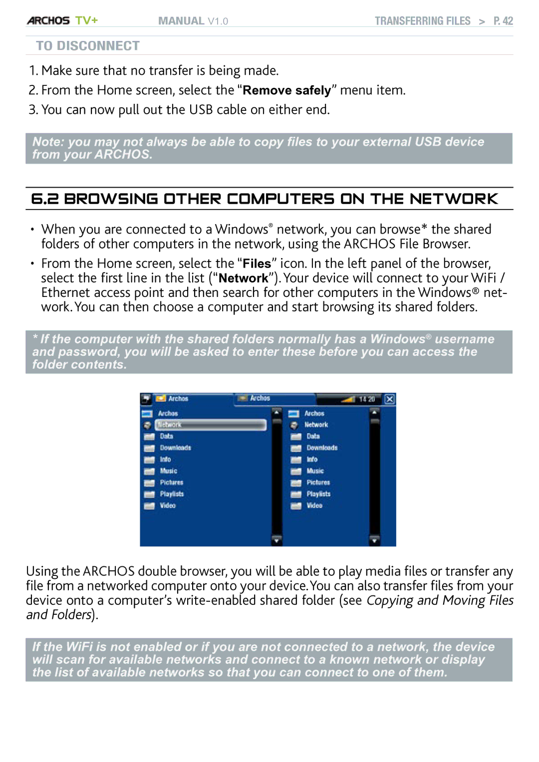 Archos TV+ user manual Browsing Other Computers on the Network 