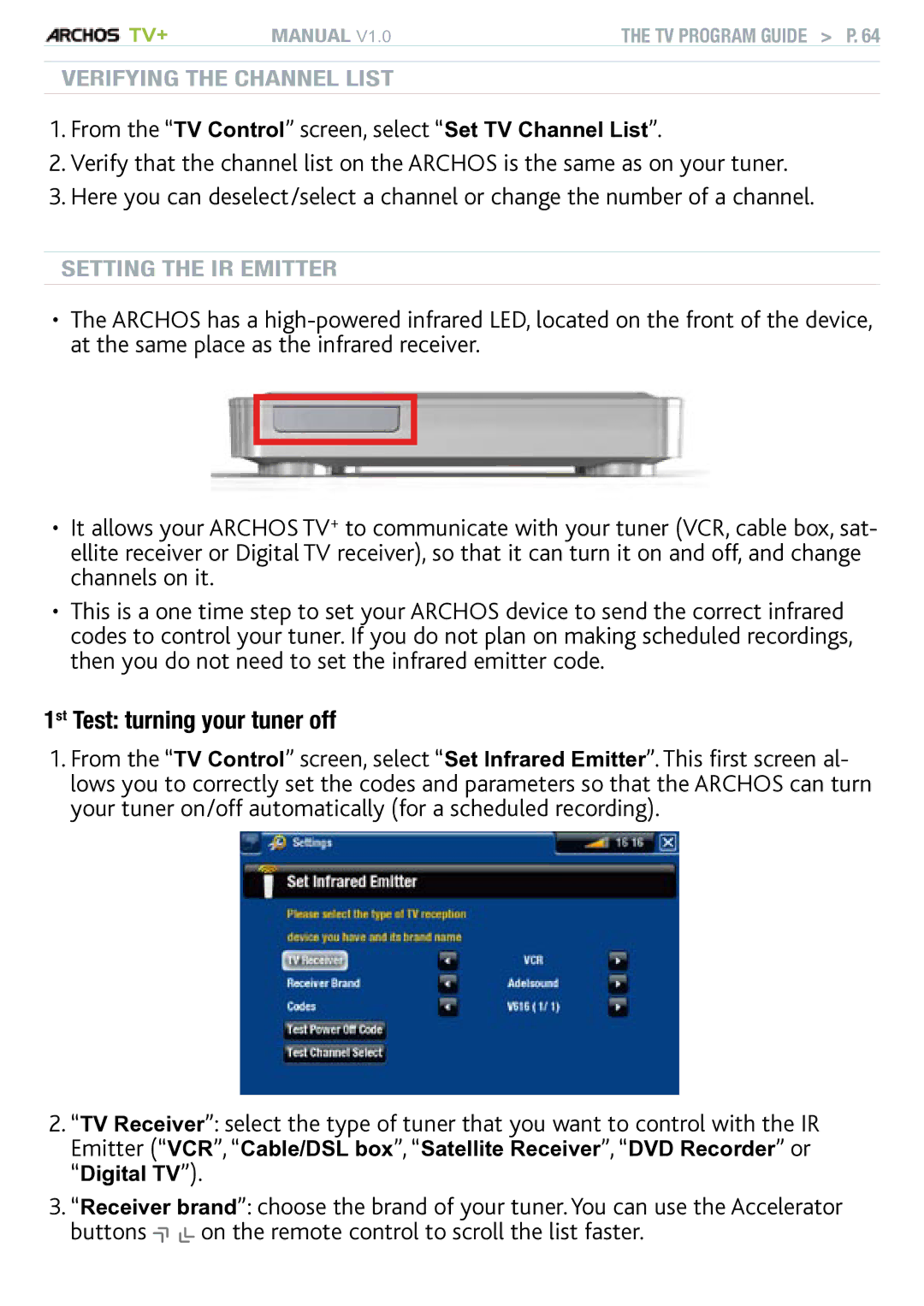 Archos TV+ user manual 1st Test turning your tuner off 