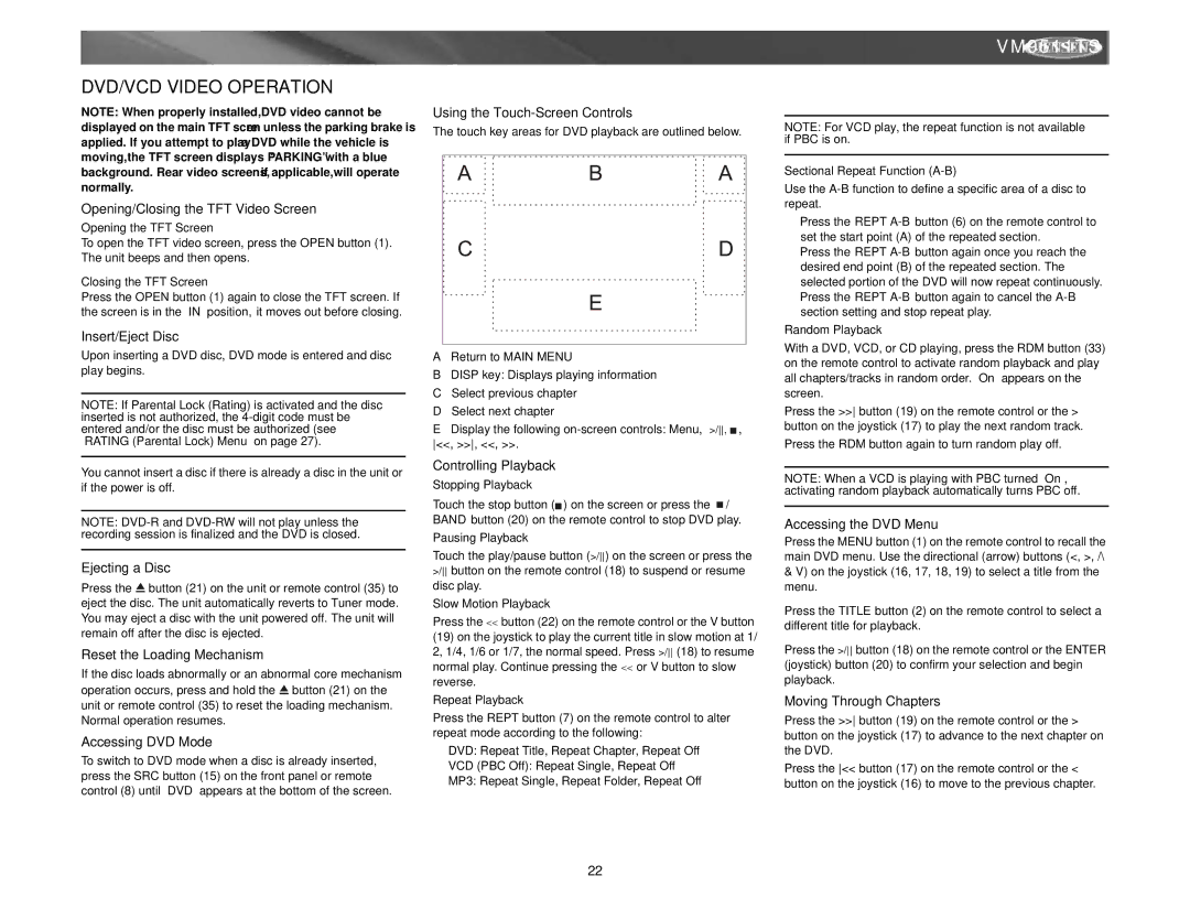 Archos VM9511TS instruction manual DVD/VCD Video Operation 