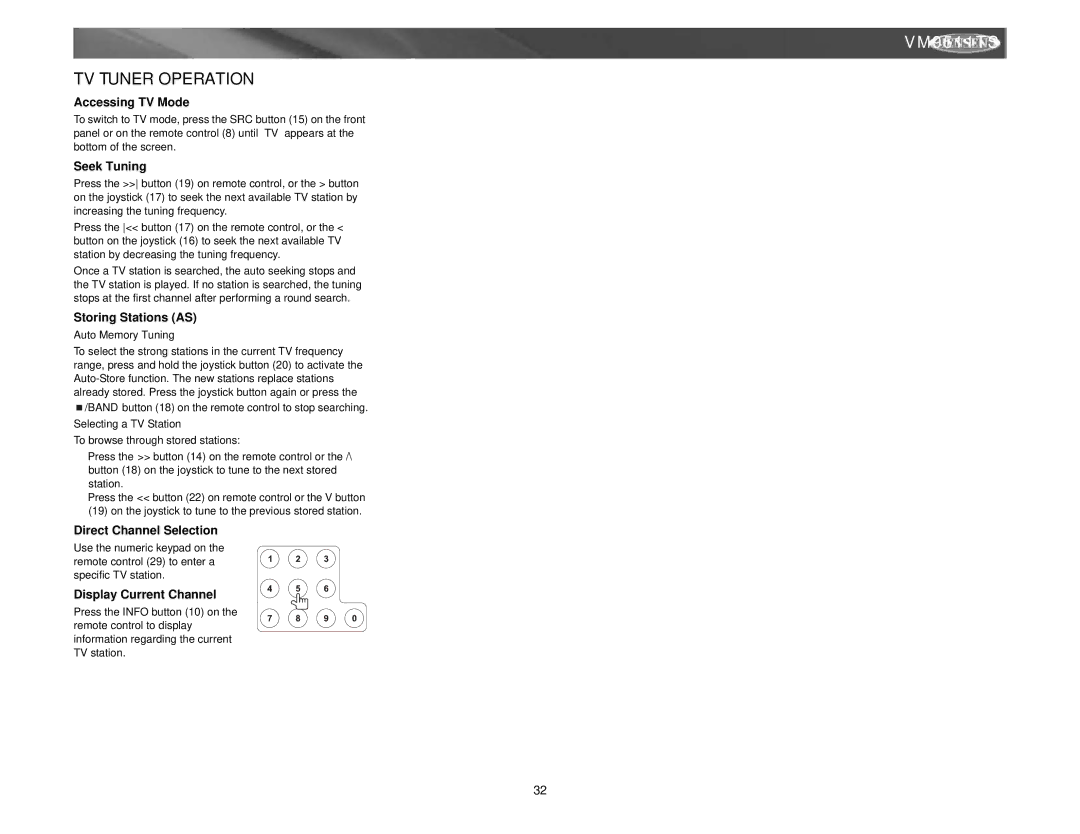 Archos VM9511TS instruction manual TV Tuner Operation 