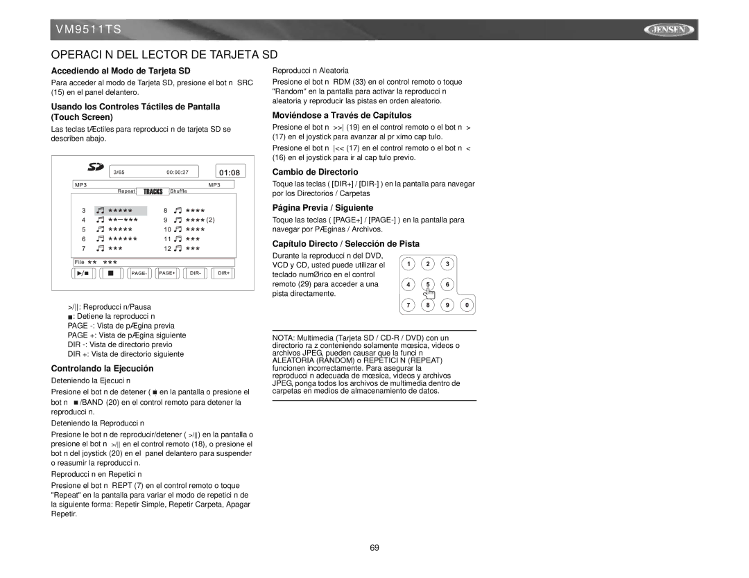 Archos VM9511TS Operación DEL Lector DE Tarjeta SD, Accediendo al Modo de Tarjeta SD, Cambio de Directorio 