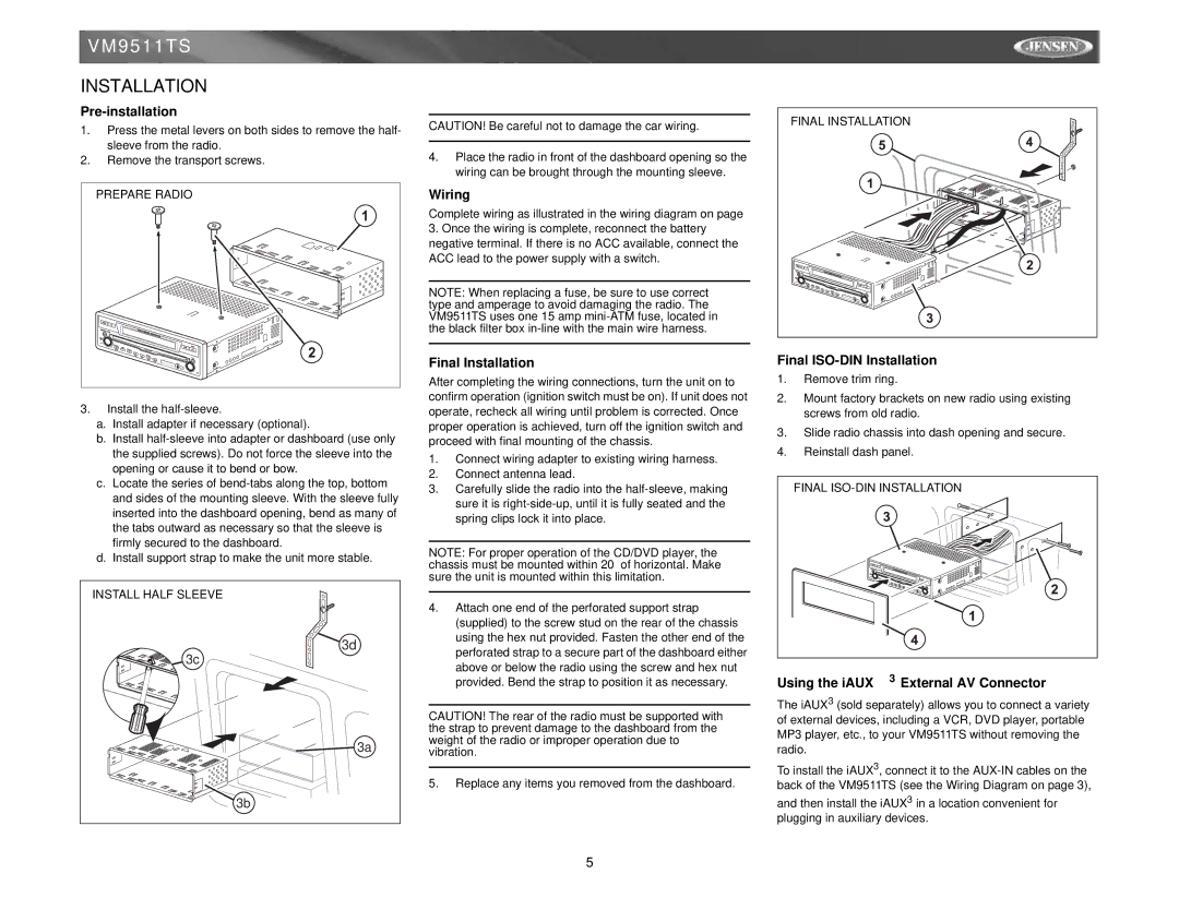 Archos VM9511TS instruction manual Installation 