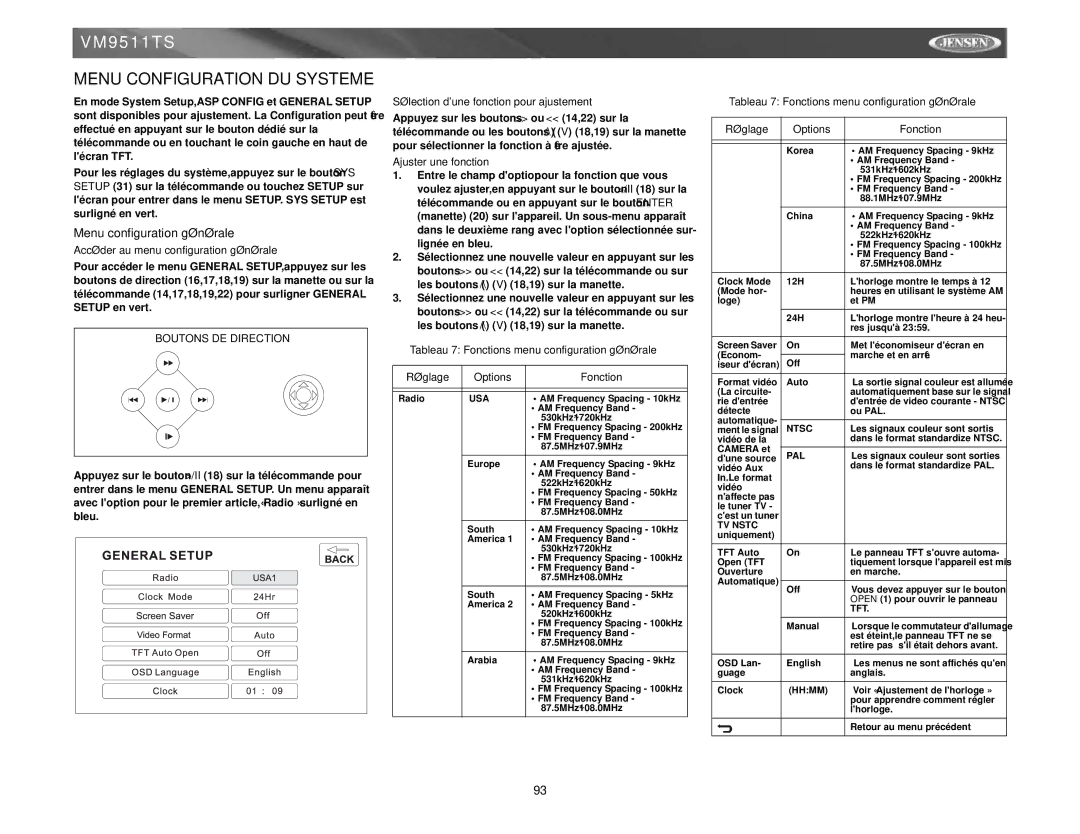 Archos VM9511TS Menu Configuration DU Systeme, Menu configuration générale, Accéder au menu configuration générale 