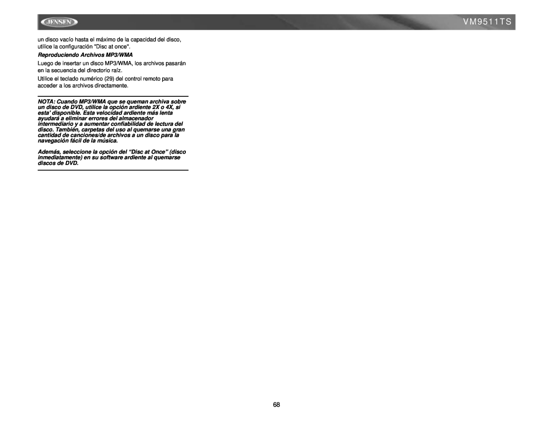Archos VM9511TS instruction manual Reproduciendo Archivos MP3/WMA 