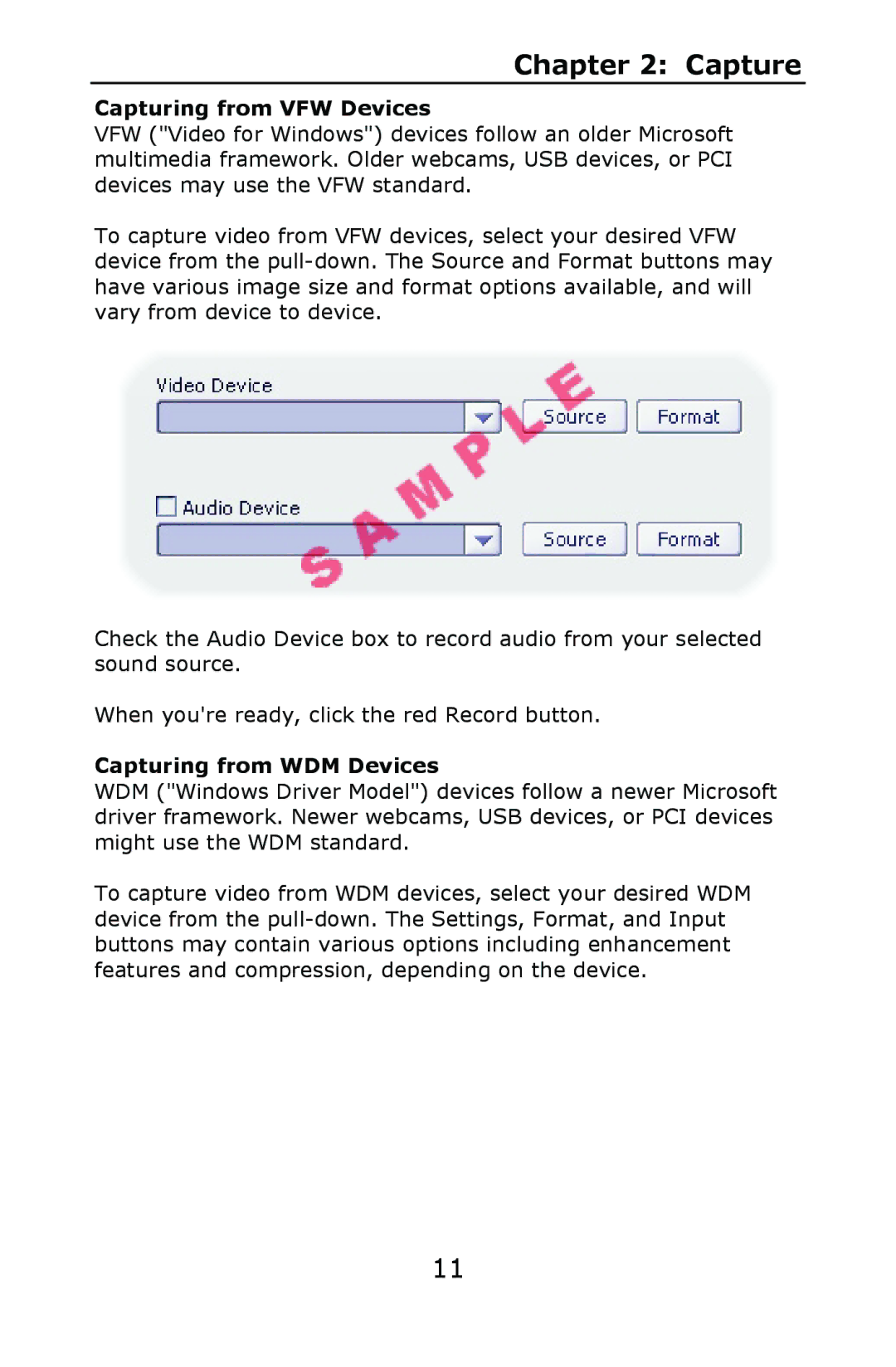 ArcSoft 2 manual Capturing from VFW Devices, Capturing from WDM Devices 