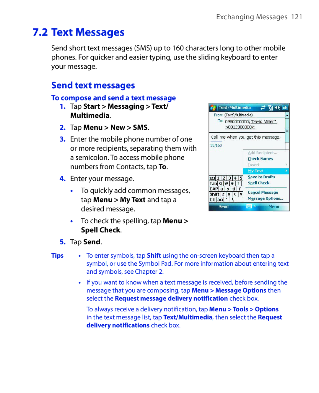 ArcSoft HERA110 manual Send text messages, To compose and send a text message, Enter your message 