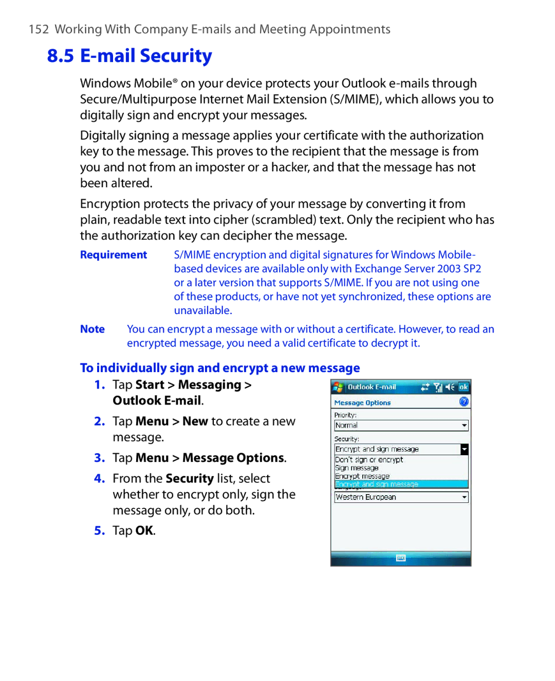 ArcSoft HERA110 manual To individually sign and encrypt a new message, Tap Menu New to create a new message 