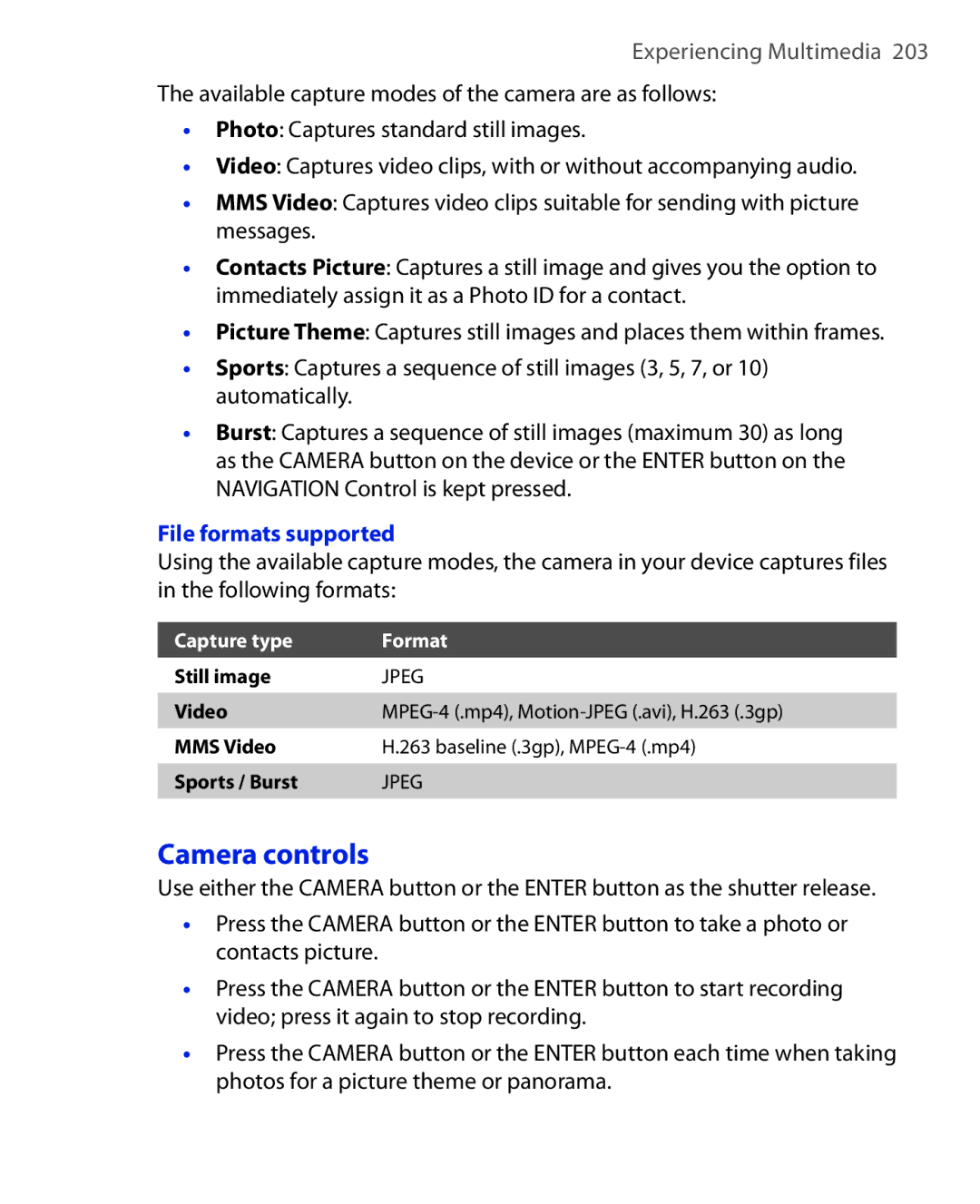 ArcSoft HERA110 manual Camera controls, File formats supported 