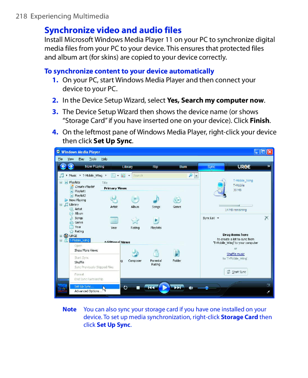 ArcSoft HERA110 manual Synchronize video and audio files, To synchronize content to your device automatically 