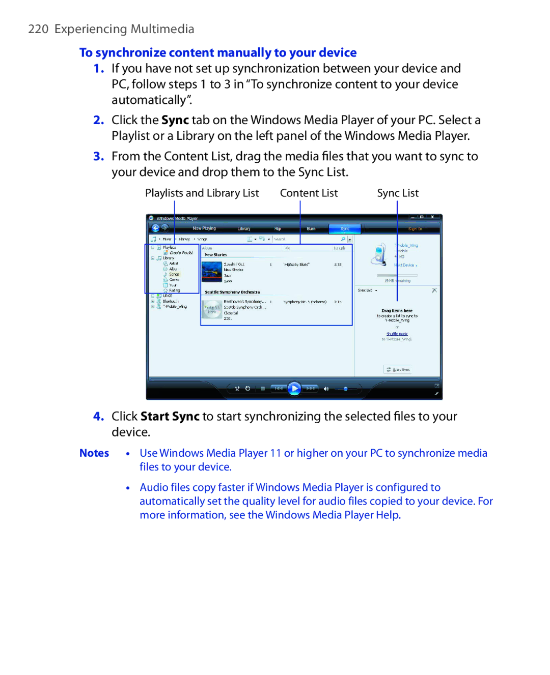 ArcSoft HERA110 To synchronize content manually to your device 