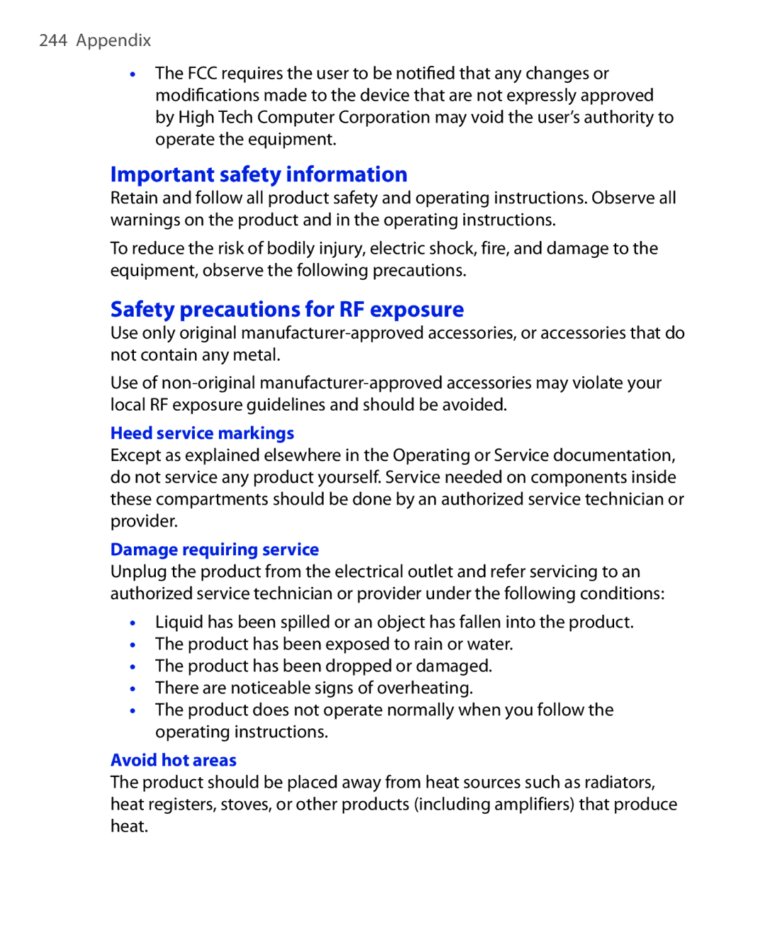 ArcSoft HERA110 manual Important safety information, Safety precautions for RF exposure 