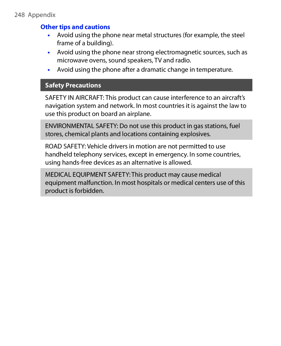 ArcSoft HERA110 manual Other tips and cautions, Safety Precautions 