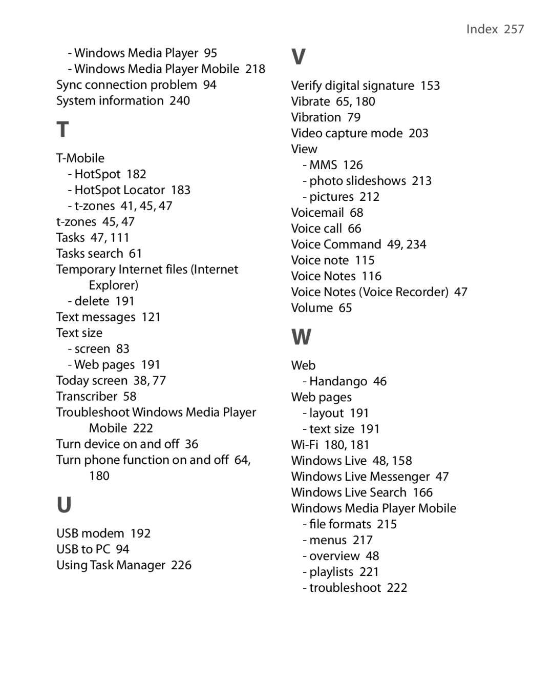 ArcSoft HERA110 manual Zones 45, 47 Tasks 47, 111 Tasks search 