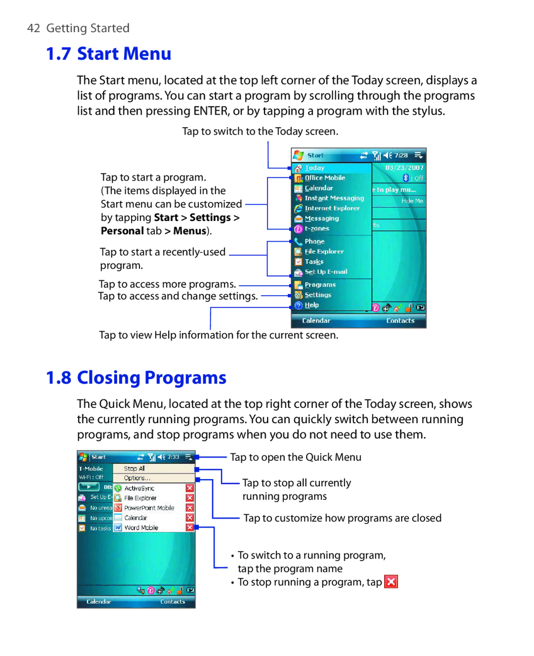 ArcSoft HERA110 manual By tapping Start Settings Personal tab Menus 