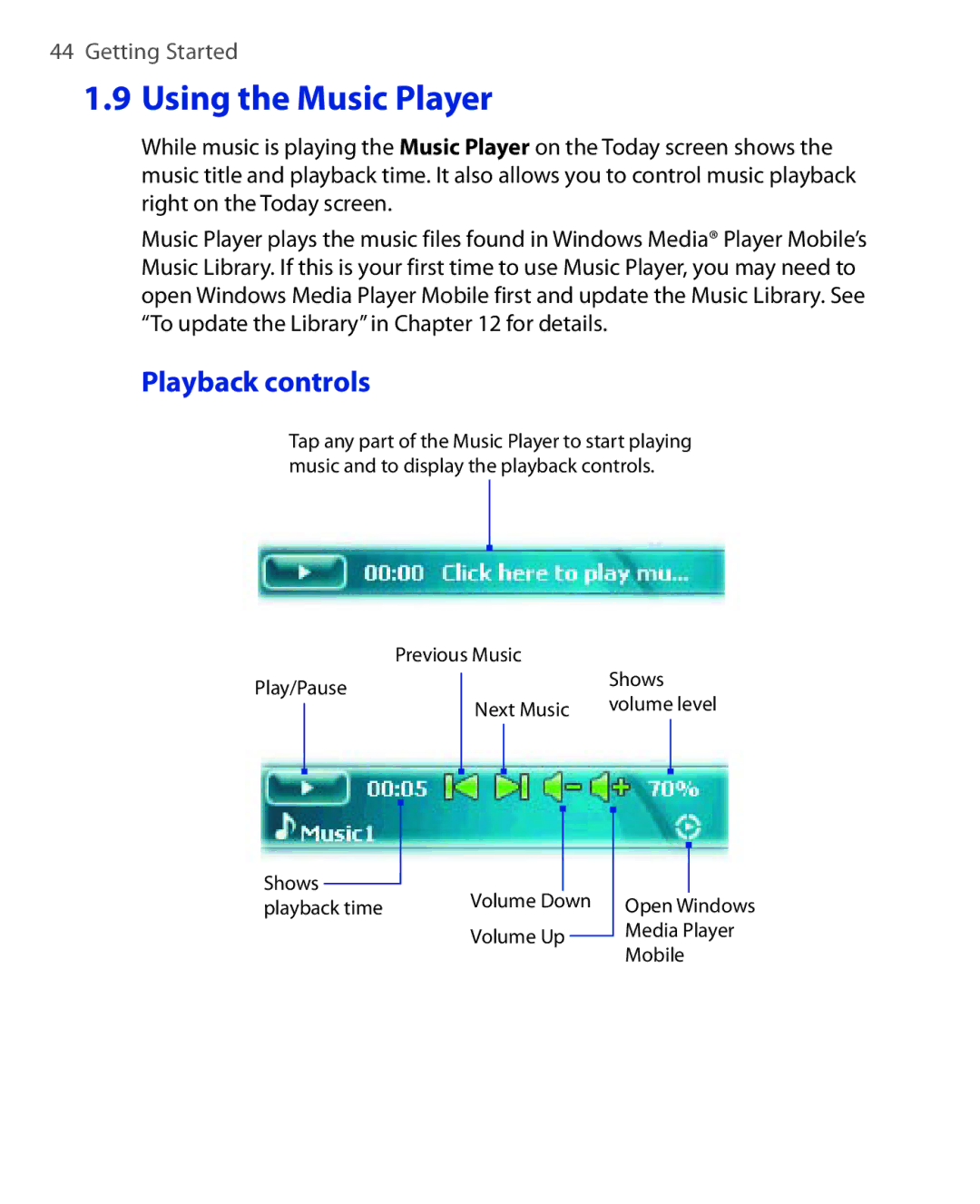 ArcSoft HERA110 manual Using the Music Player, Playback controls 