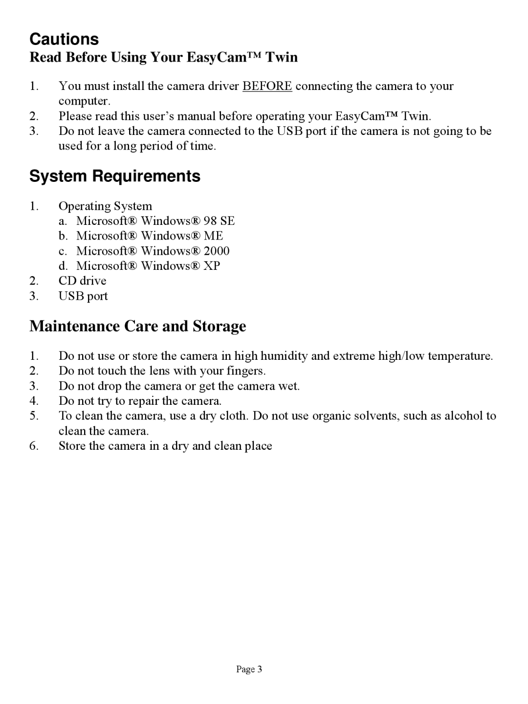 ArcSoft HO98068 manual System Requirements, Read Before Using Your EasyCam Twin 