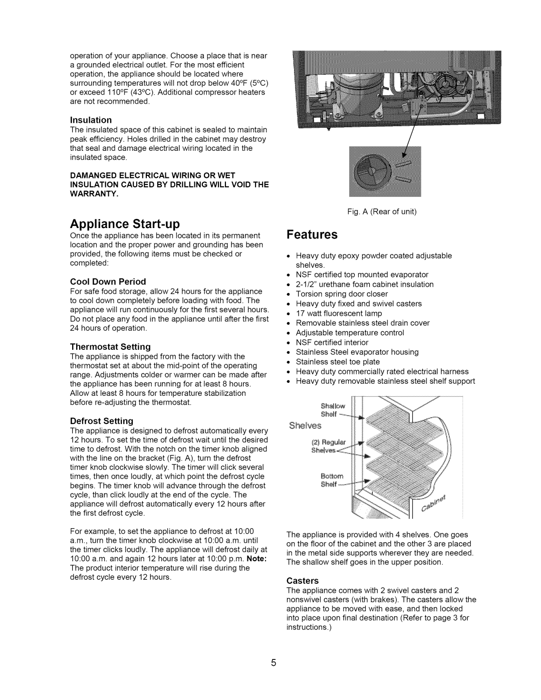 Arctic Air 297283501 important safety instructions Appliance Start-up, Features 