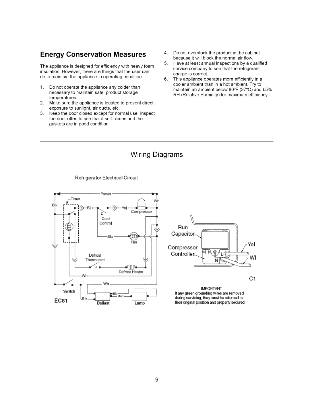 Arctic Air 297283501 important safety instructions Energy Conservation Measures, Wiring Diagrams, E¢81 