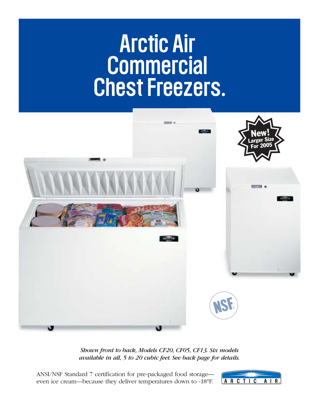 Arctic Air CF05, CF09, CF07 manual Arctic Air Commercial Chest Freezers, New 