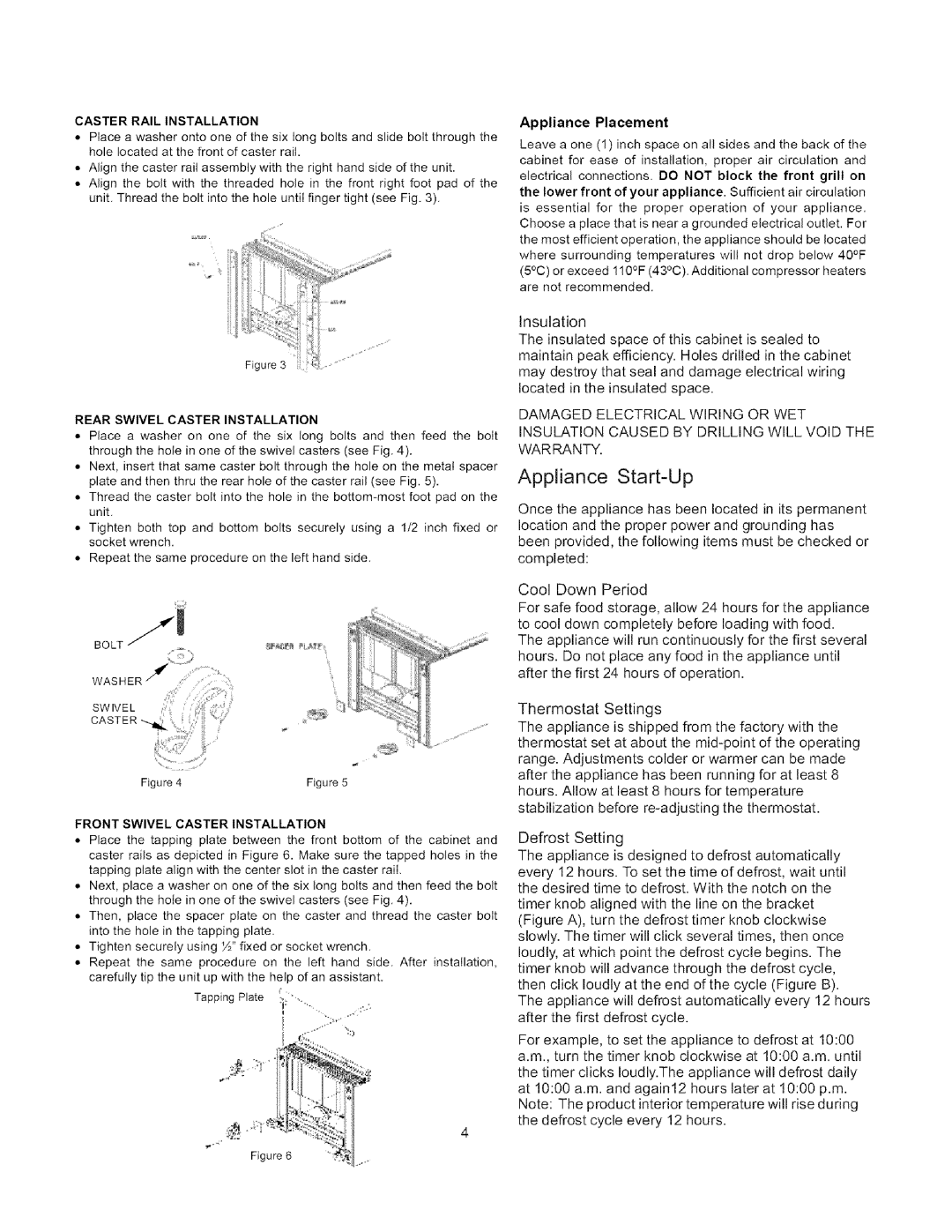 Arctic Air Refrigerator important safety instructions Casterrailinstallation, >, l, o REARSWIVELCASTERINSTALLATION 