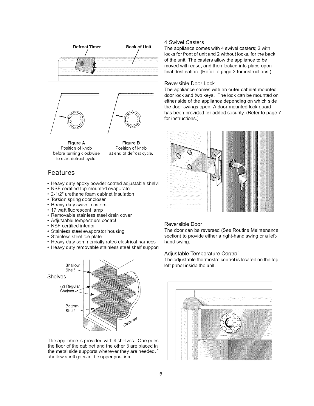 Arctic Air Refrigerator important safety instructions BackofUnit, Features, DefrostTimer 