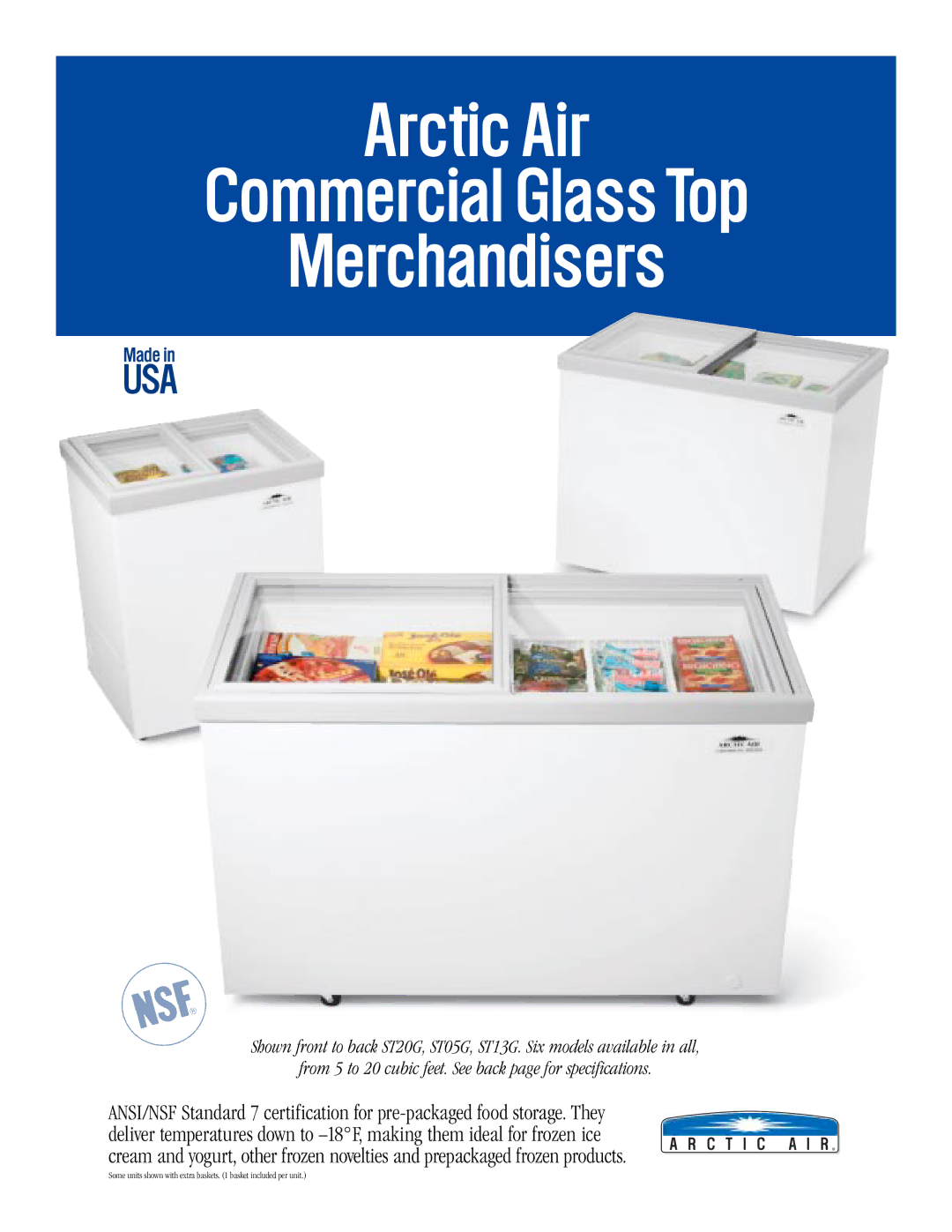 Arctic Air ST13G, ST20G, ST05G specifications Arctic Air Commercial Glass Top Merchandisers, Usa 