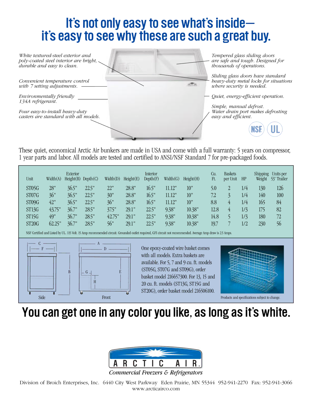 Arctic Air ST05G, ST20G, ST13G specifications C T I C a I R, Commercial Freezers & Refrigerators 