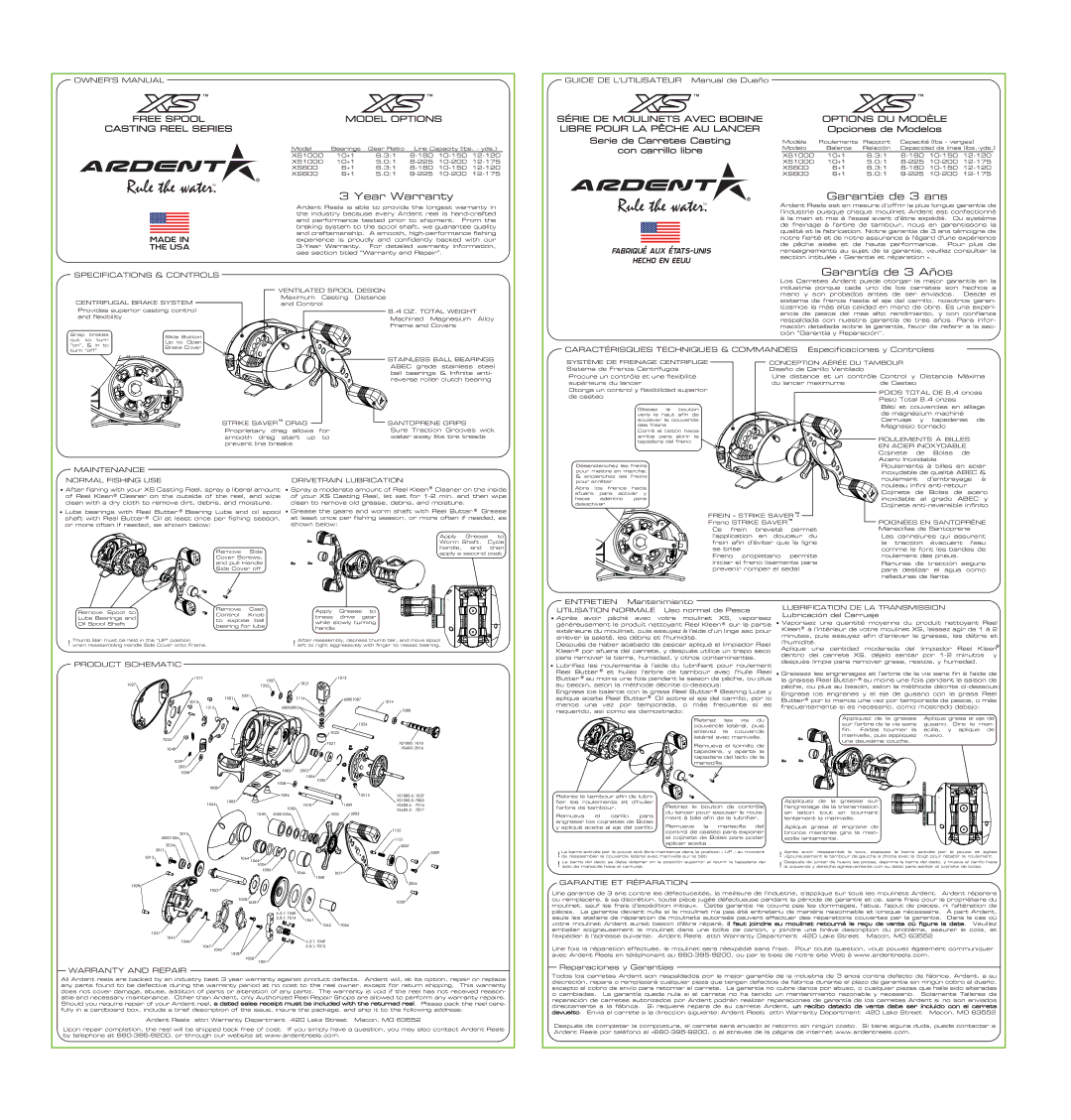 Ardent XS1000, XS600, C Series manual Maintenance, Product Schematic, Warranty and Repair, Garantie ET Réparation 