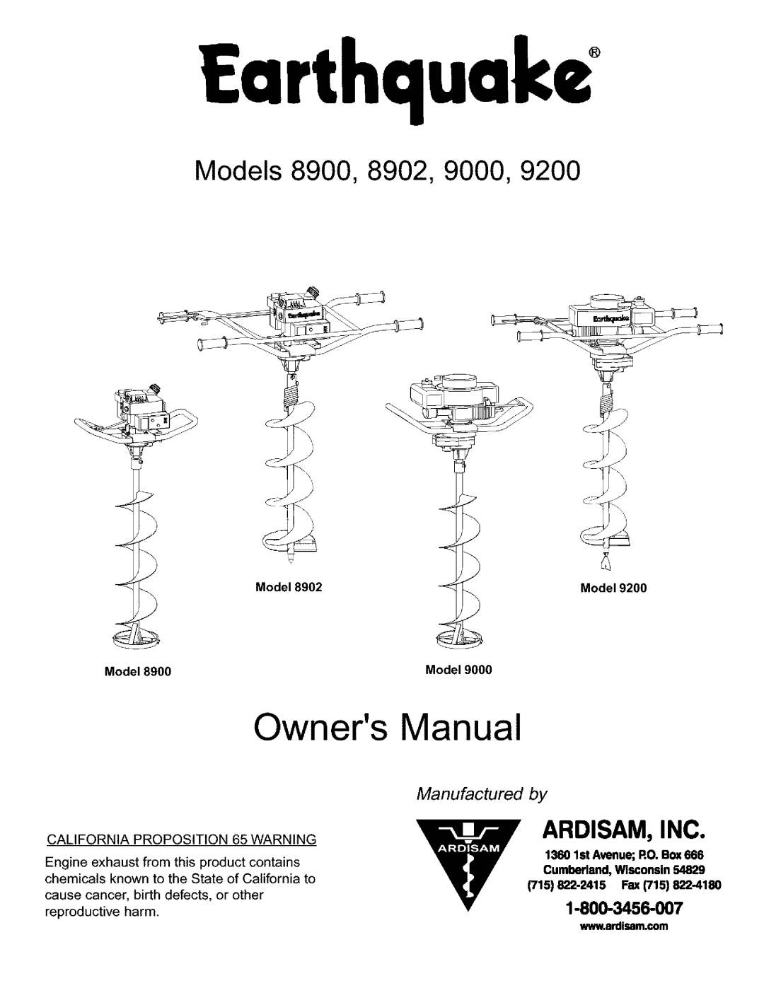 Ardisam 9200, 8902, 9000, 8900 manual Ardisam, Inc, Model 