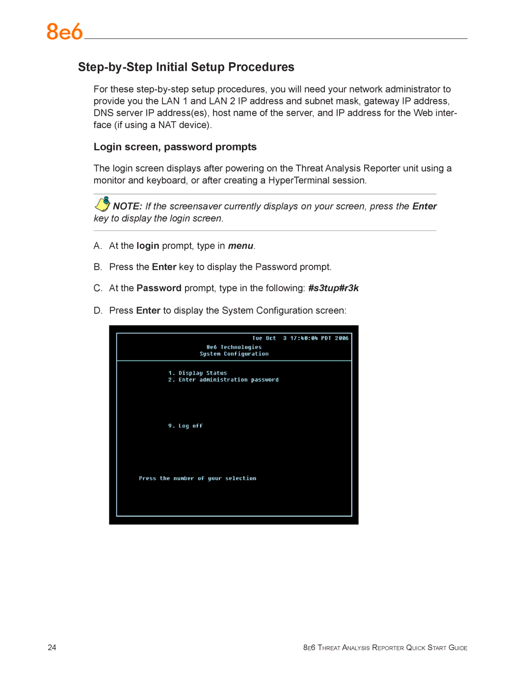 Argee MSA-004-004 quick start Step-by-Step Initial Setup Procedures, Login screen, password prompts 