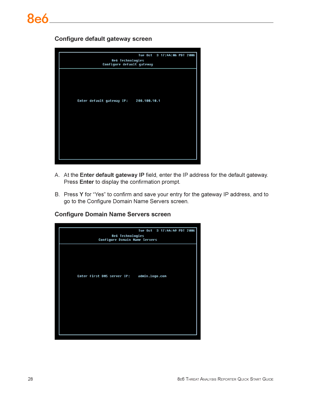 Argee MSA-004-004 quick start Configure default gateway screen, Configure Domain Name Servers screen 