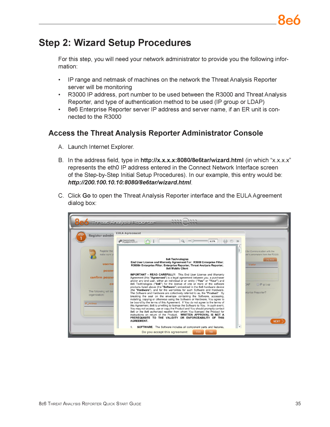 Argee MSA-004-004 quick start Wizard Setup Procedures, Access the Threat Analysis Reporter Administrator Console 