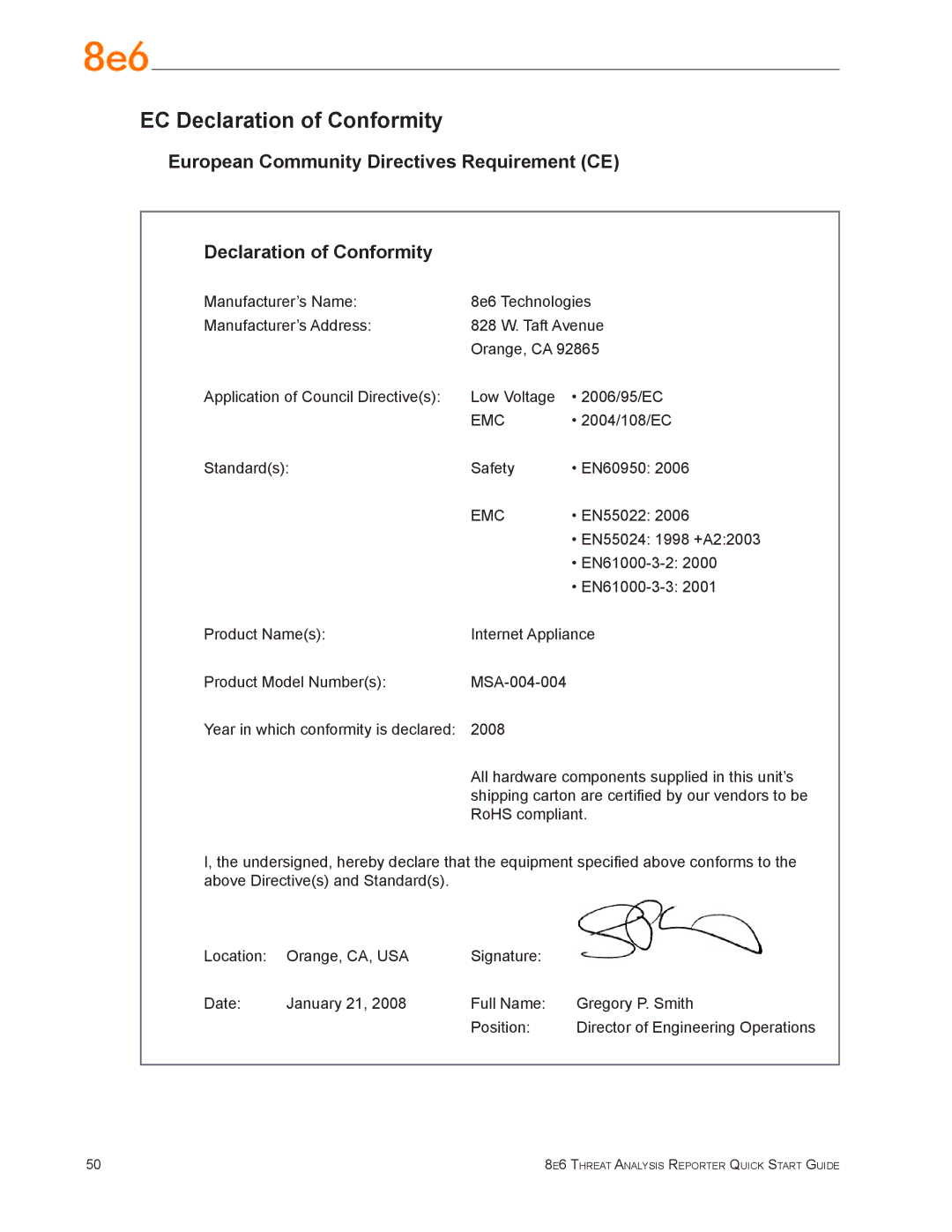 Argee MSA-004-004 quick start EC Declaration of Conformity 