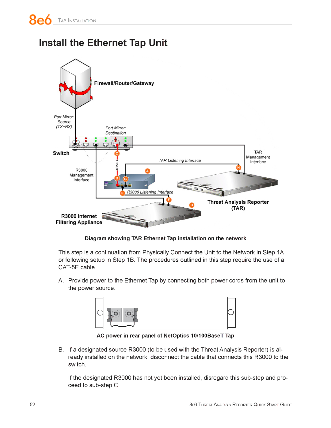 Argee MSA-004-004 quick start Install the Ethernet Tap Unit 